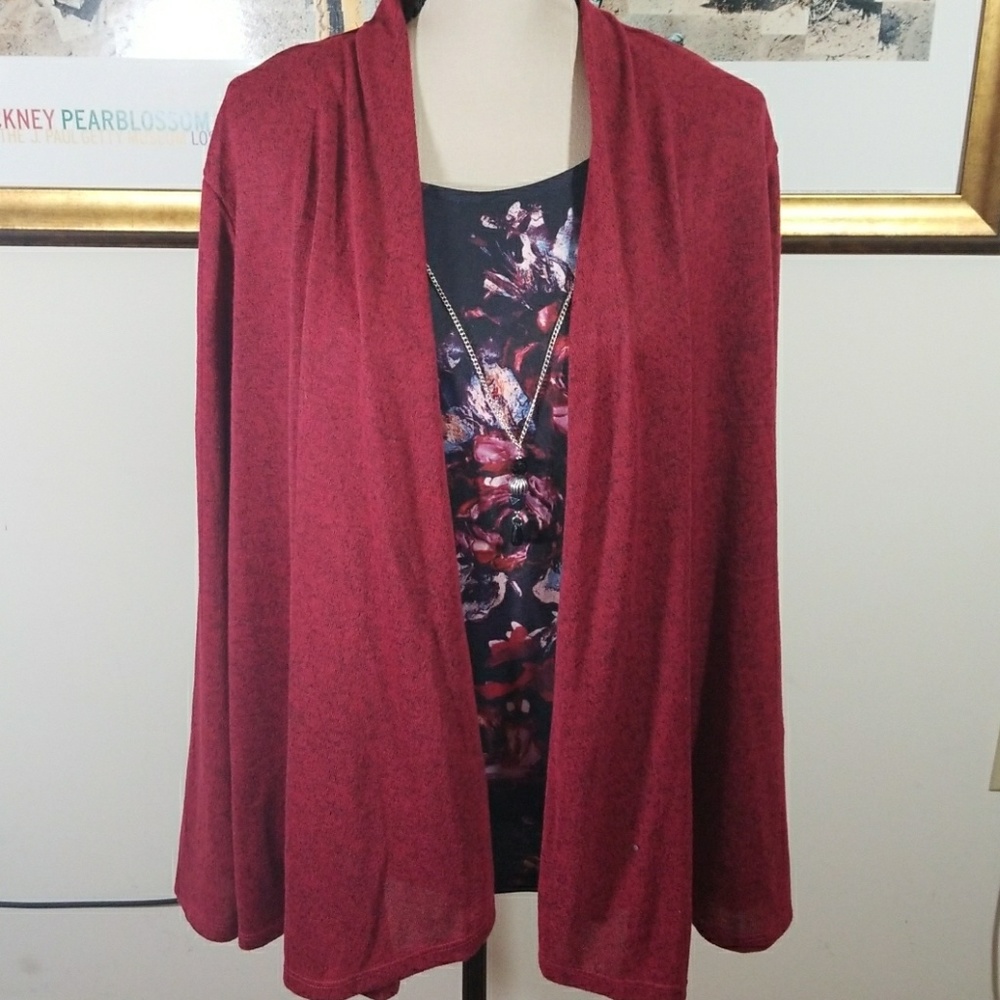 White Stag Merlot Cardigan With Faux Top . Size XXL